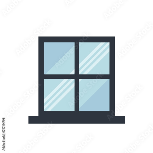 Isolated window with blue glass on white background. Simple, isolated window features clean lines and a minimalist design, representing clarity and openness.