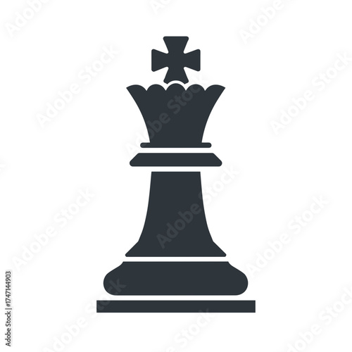 Isolated chess king, a strategic symbol rendered in silhouette against white backdrop. This isolated chess king represents power and planning, showcasing strategic importance of single piece.