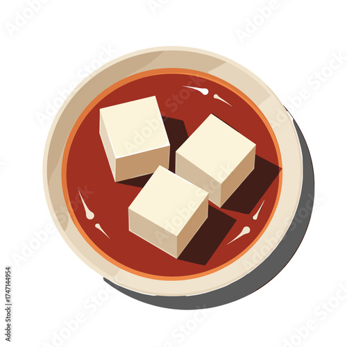 Isolated bowl featuring tofu cubes in a flavorful broth, perfect for a light meal. Isolated cubes of bean curd, floating in aromatic broth, create a simple dish, showcasing textures and colors.