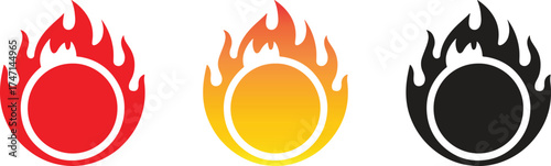 Fire Flame Icon Set – Red, Orange, and Black Burning Symbol Vector Illustration Isolate on White Background