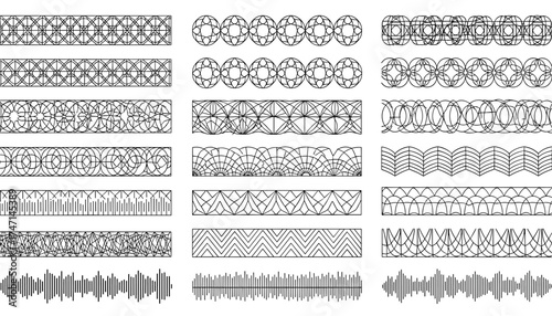 Vector art of collection of decorative geometric patterns and borders