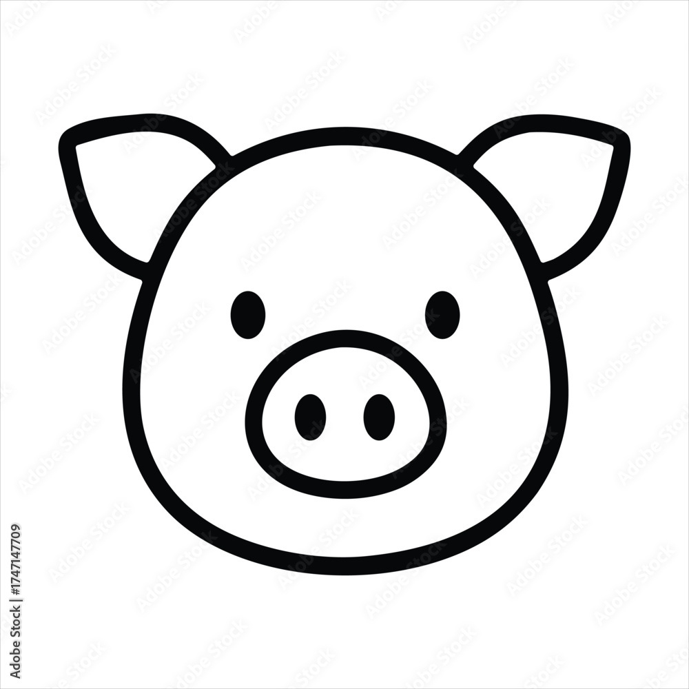 Fototapeta premium Vector art of stylized black and white line art icon representing a pigs head, isolated on a