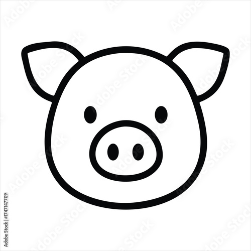 Vector art of stylized black and white line art icon representing a pigs head, isolated on a