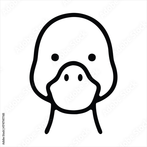 Vector art of simple black and white line art icon of a ducks face
