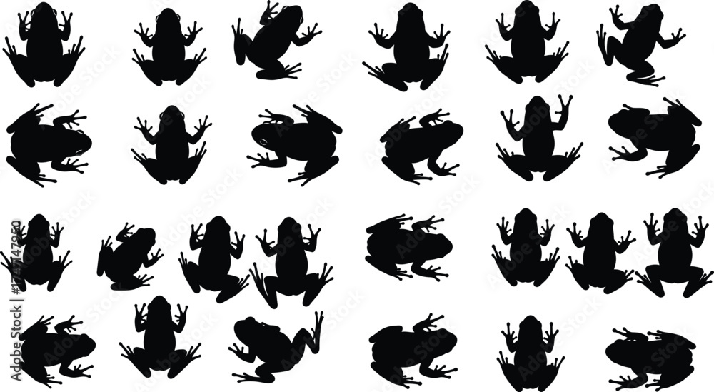 Fototapeta premium Various Jumping and Resting Frog Silhouettes Vector Collection - AI Generative 