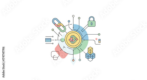 Illustration of futuristic blockchain and cybersecurity concept with digital locks and connections