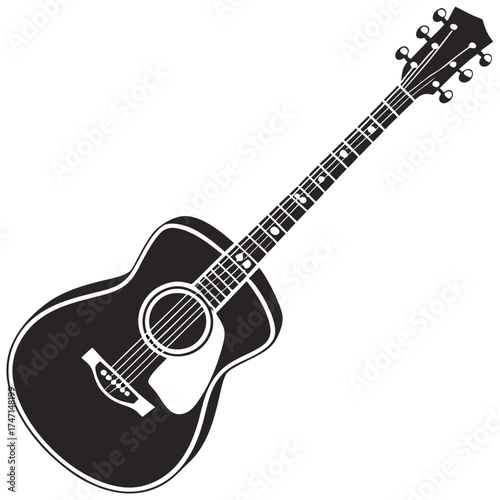 Black acoustic guitar silhouette on white background 1