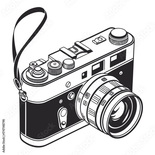 Black and white retro film camera vintage