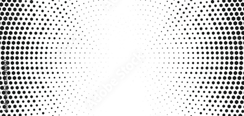 Halftone radial burst background in black and white dotted gradient pattern forming circular symmetry for retro modern poster banner and graphic design