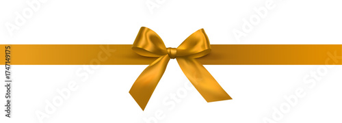 Vector decorative shiny gift gold ribbon with tied bow design element isolated on white background