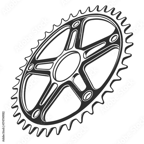 Black bicycle chainring gear on white background bike