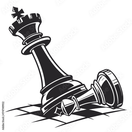Black chess king and pawn fallen on board game strategy