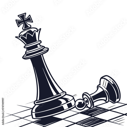 Black chess king piece on white background vector