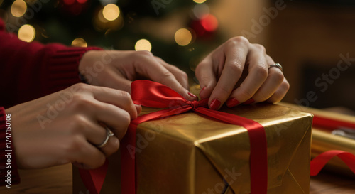 Close-Up of Holiday Present Being Wrapped