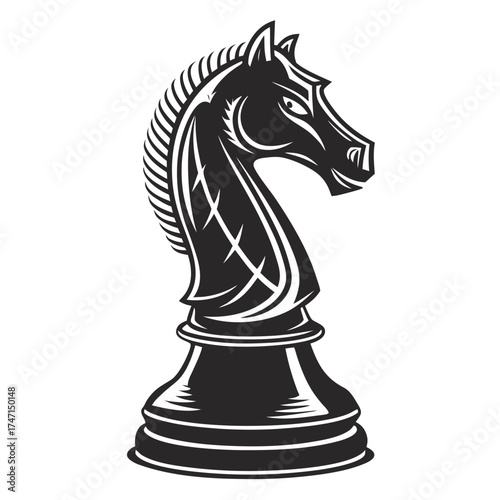 Black chess knight piece graphic on white background 2