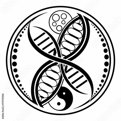Black circular dna symbol with yin yang science biology