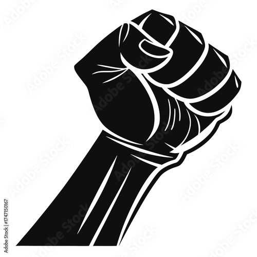 Black clenched fist symbol on white background black fist