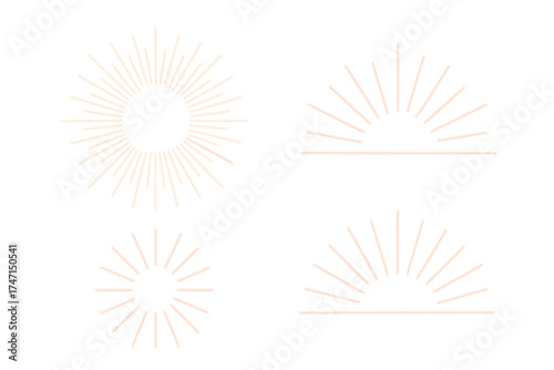 Abstract Minimalist Sunburst Vector Set with Transparent Background, Radial and Semi-Circle Sun Rays Illustration, Vintage Style Lightburst Design Elements for Graphic Projects