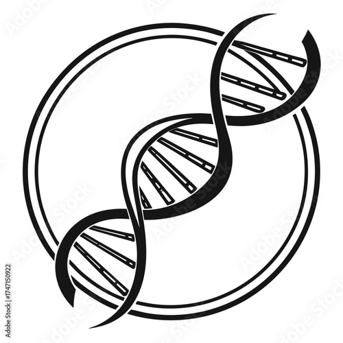 Black D N A double helix inside circle graphic genetics