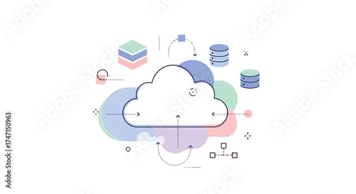 Illustration of modern cloud computing and data storage technology icons