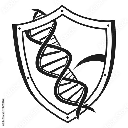 Black D N A helix inside a shield emblem dna helix