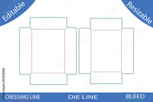 Two Rectangular Box Packaging Die Cut Templates with Creasing and Bleed Lines