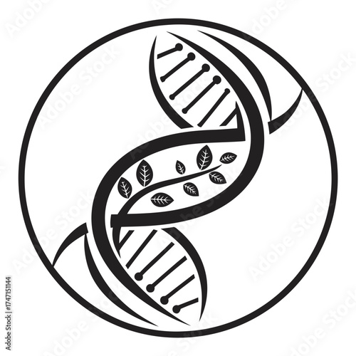 Black D N A helix with leaves inside circle molecule