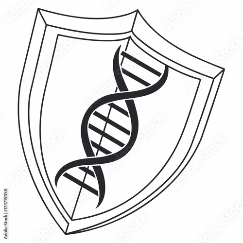 Black D N A strand inside a shield outline helix science