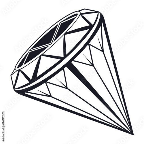 Black diamond gemstone outline graphic on white jewel