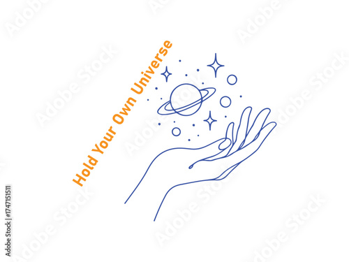 Abstract Hand Holding a Mini Universe – Cosmic Line Art t-shirt Vector
