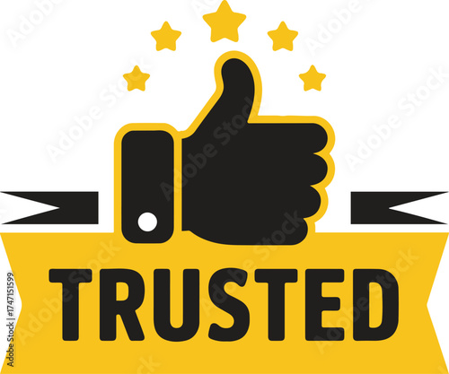 Trusted Quality Badge Vector – Thumbs Up and Star Guarantee Label Illustration