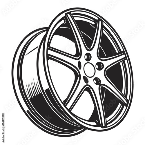 Black five spoke car wheel rim automobile automotive