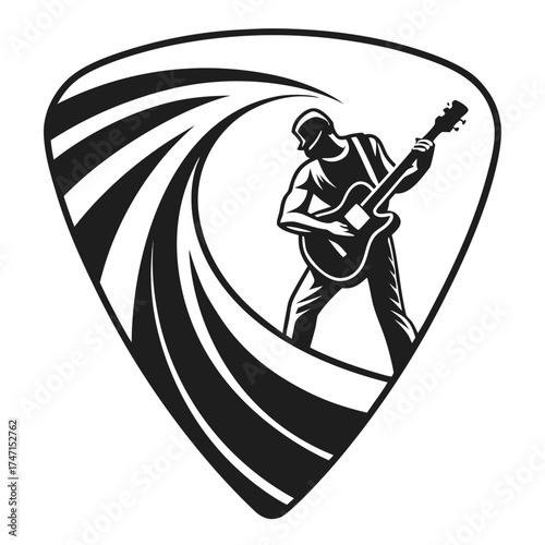 Black guitar player logo on white background guitar pick