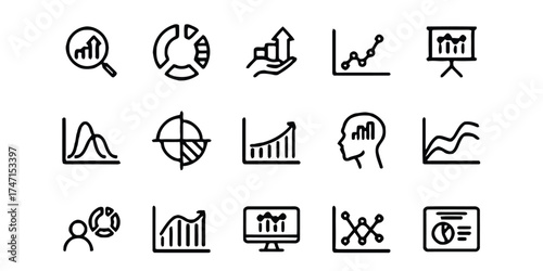 chart, graph, data, analysis, statistics, business, finance, growth, trend, report, presentation, magnifying glass, pie chart, bar chart, line graph, probability, distribution, head silhouette, comput