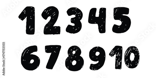 number, digit, one, two, three, four, five, six, seven, eight, nine, ten, counting, sequence, math, arithmetic, education, learning, art, design, graphic, hand drawn, doodle, sketch, isolated, white b