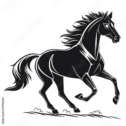 Black horse running silhouette graphic white