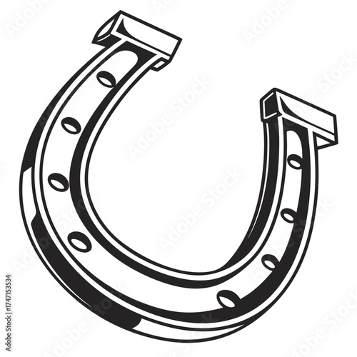 Black horseshoe graphic symbol on white background