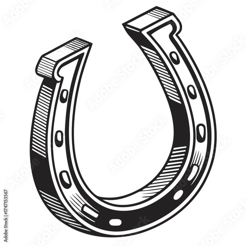 Black horseshoe with nail holes and shading luck good luck