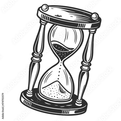 Black hourglass with sand falling on white background 1