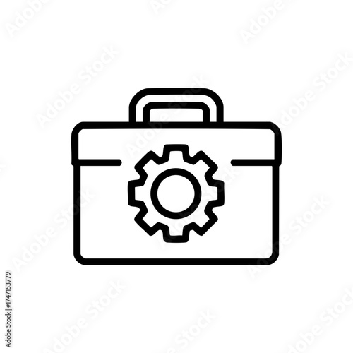 Tool box with cogwheel icon. Mechanic service or settings concept. Vector illustration in line style for web design, app, infographic