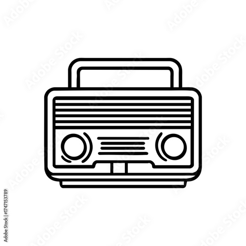 Portable radio receiver icon in outline style. Concept of audio broadcasting, music listening. Vector illustration for application, website, banner