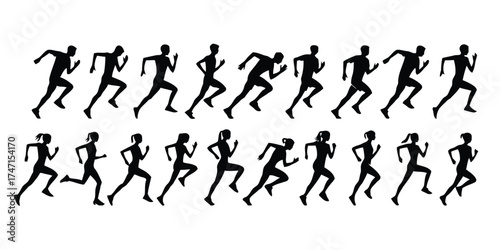 runners, running, set, also, race, various, background, male, visual, active, running., features, image, dynamic, fitness, women, vector, illustration, description:, presented, movement, while, displa