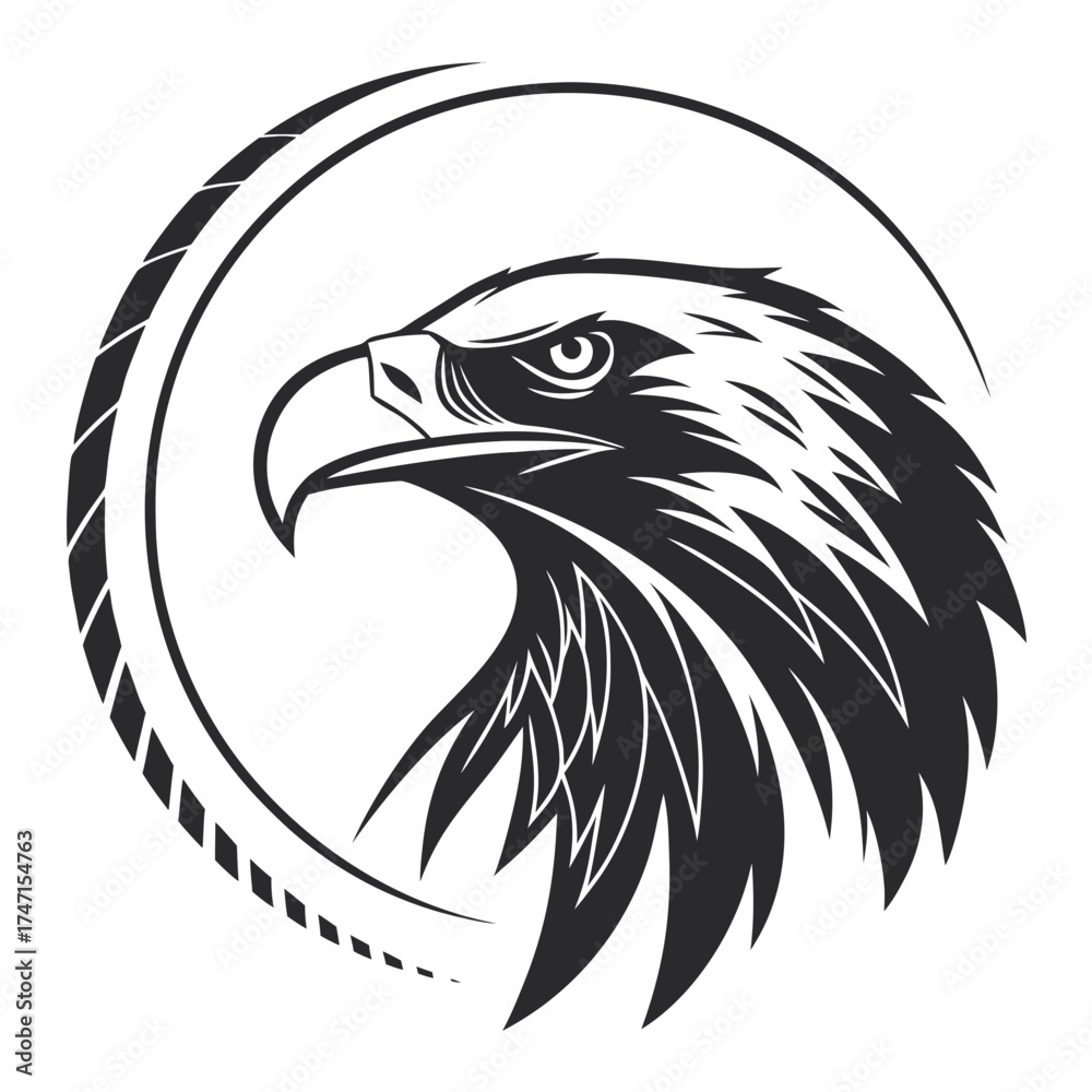 Obraz premium Black minimalist eagle head inside circle graphic bird 2