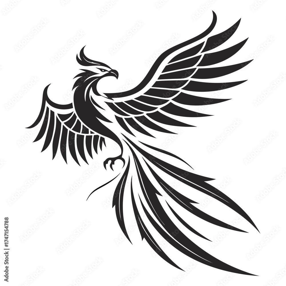 Obraz premium Black minimalist phoenix bird logo with sharp wings