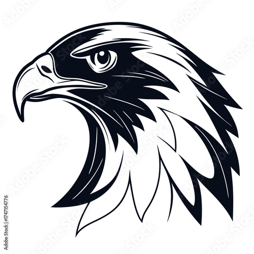 Black minimalist falcon head graphic on white background 1