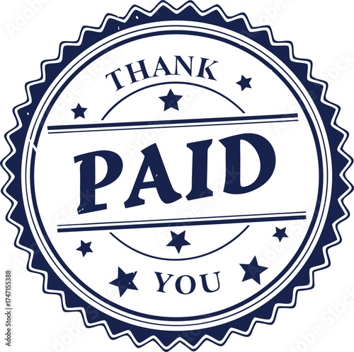 A blue 'Thank You Paid' stamp signifies successful transactions and gratitude. Ideal for invoices and receipts, it conveys professionalism and appreciation. Thank you for your business!