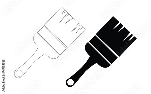 paint brush vector illustration, Paintbrush outline and silhouette isolated on white background