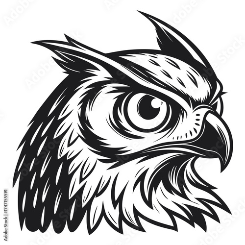 Wallpaper Mural Black owl head graphic with large round eyes bird face Torontodigital.ca