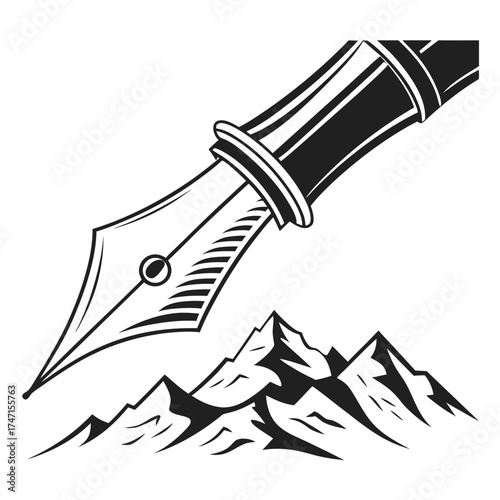 Papier peint Black pen nib over stylized mountain range peak summit