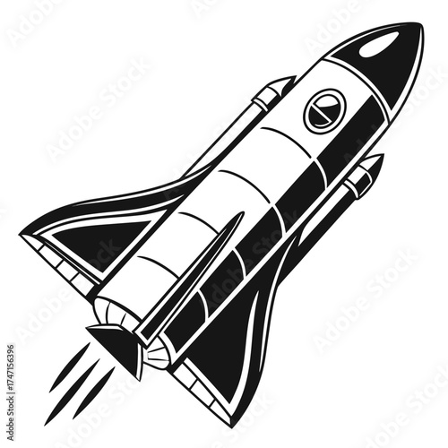 Black rocket ship with exhaust trails graphic spaceship